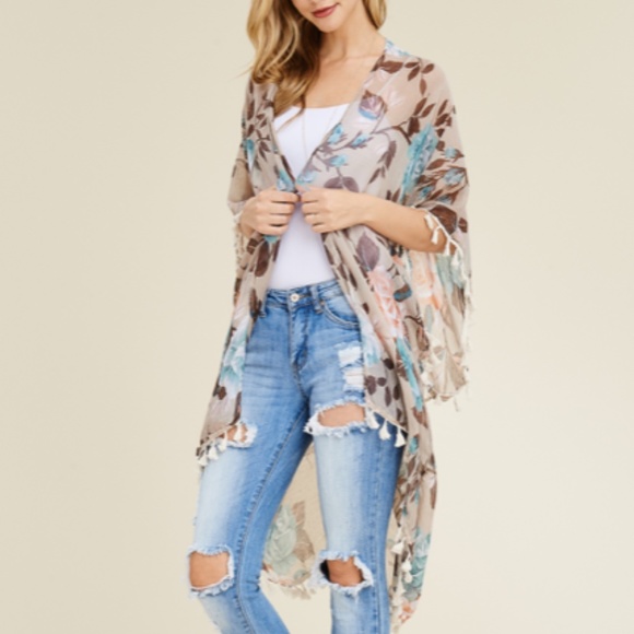 Blue and Tan Sleeveless Oversized Tunic - Picture 5 of 7